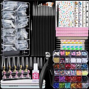 Fake Nails Kit, Press On Nail Supplies Clear Coffin Nail Tips With Nail Stand